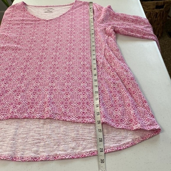 Chico's Medallion Tiles Tee Top 3/4 Sleeve V-neckline High Low Cotton Modal Soft - Picture 13 of 16